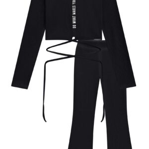 Conjunto Blusa Cropped ML e Calça