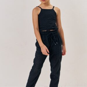 Conjunto de Blusa Cropped e Calça Na Laise