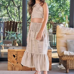 Conjunto Blusa Cropped Alça E Saia