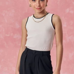 Blusa Regata Em Canelado Liz Off White