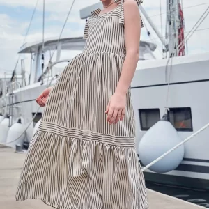 Vestido New Midi Em Techno Strech Caqui Claro